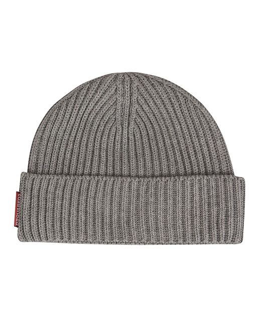 DSquared² Ribbed Beanie - Men in Grey 
