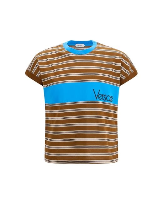 Versace Blue Striped Cotton T-Shirt T-Shirts for men