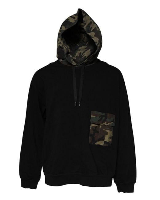 Dolce & Gabbana Black Camouflage Hooded Sweatshirt Sweater Cotton Clothing for men