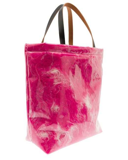 Marni Pink Fuchsia Tote Bag With Plastic Covered Fur Embellishment