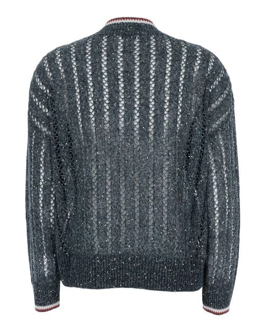Brunello Cucinelli Gray Sequin T-Shirt With V Neck
