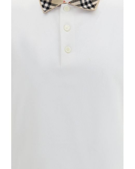 Burberry White Cotton Check Collar Polo Top for men
