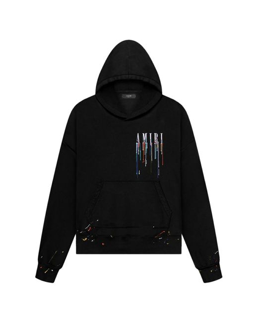 Amiri Cotton Embroidered Paint Drip Core Logo Hoodie in Black White