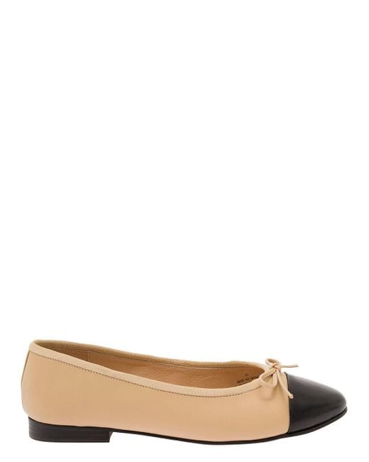 Jeffrey Campbell Natural Ballet Flats With Contrasting Toe And Bow