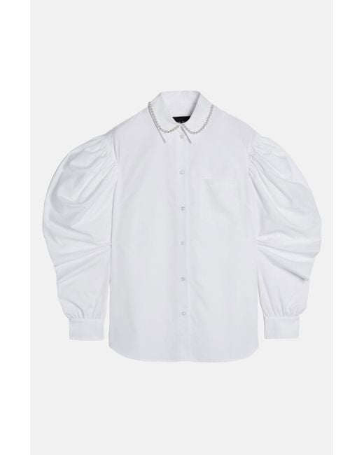 Simone Rocha White Draped Sleeve Masculine Shirt With Emb