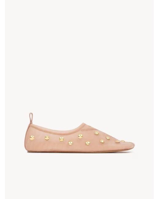 Chloé Natural Chloé Studded Leather Ballet Flat