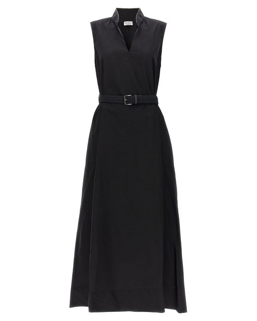 Brunello Cucinelli Black Long Belted Dress Dresses