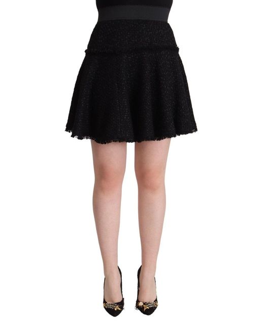 Dolce & Gabbana Black Dolce Gabbana Knitted Nylon High Waist Mini A-line Skirt