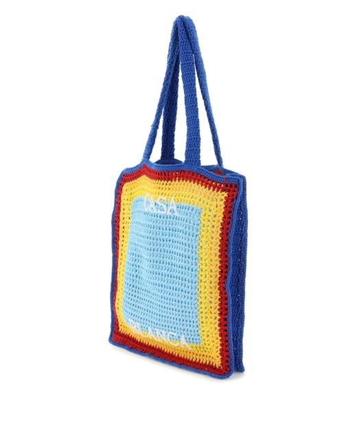 Casablancabrand Blue Logo Cotton Crochet Tote Bag