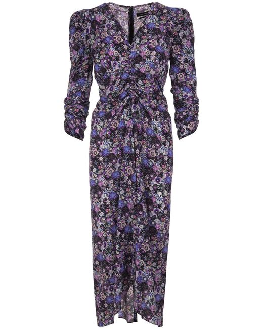 Isabel Marant Woman Albini Long Dress In Purple Floral Silk | Lyst