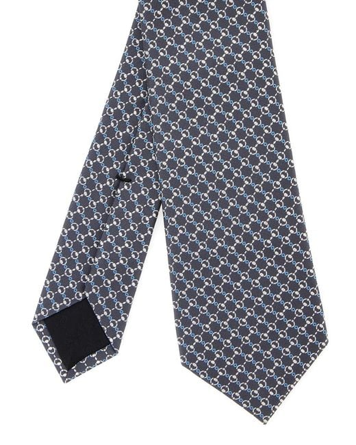 Gucci White Silk Tie With Horsebit Print Ties & Bow for men