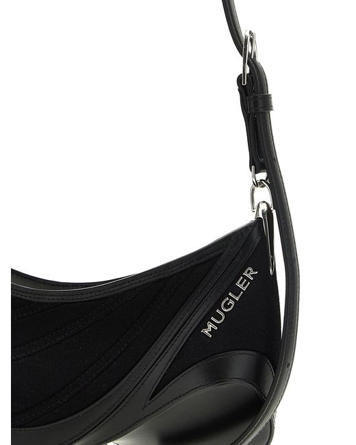 Mugler Black Small Denim Spiral Curve 01 Shoulder Bags