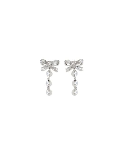Self-Portrait Metallic Drop Earrings Crystal Bow Brass