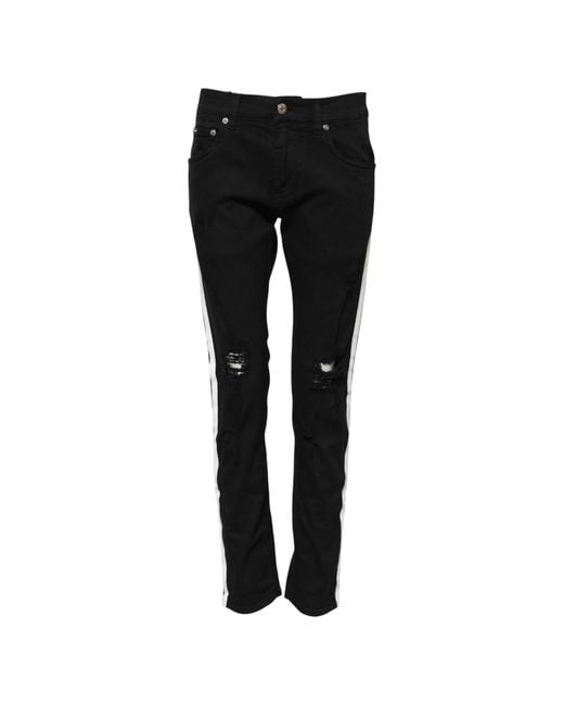 Dolce & Gabbana Black Ripped Stripe Slim Jeans for men