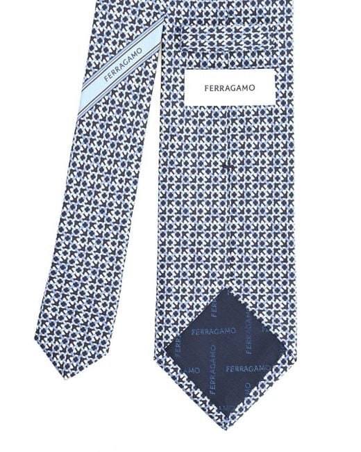 Ferragamo Blue Gancini Print Silk Tie Ties And Bow Ties for men