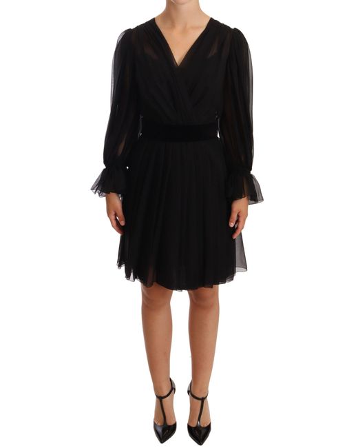 Dolce & Gabbana Black Elegant V-Neck Silk Blend Mini Dress