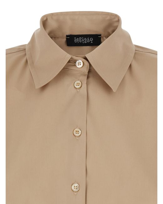 Le Plain Natural Cotton Shirt With Classic Collar And Button Cuffs For Nylon Elastane Blouses