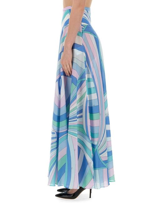 Emilio Pucci Blue Long Skirt With Iris Print