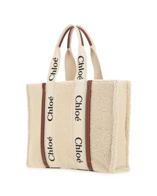 Chloé Natural Woody Shearlng Large Tote Bag