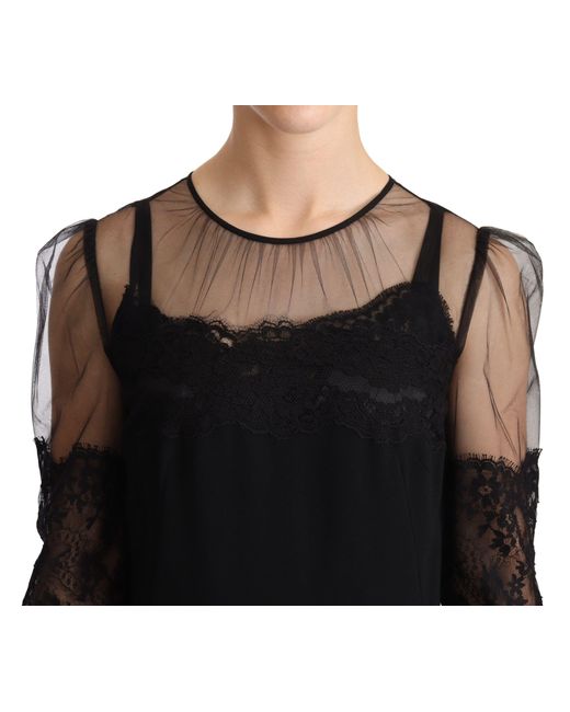 Dolce & Gabbana Black Midi Dress 34 Sleeves Lace Fringe