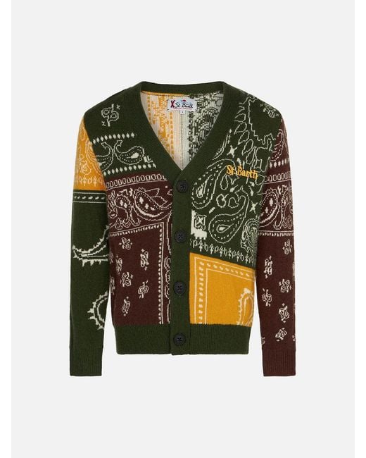 Mc2 Saint Barth Green Boy Cardigan With Bandanna Print for men