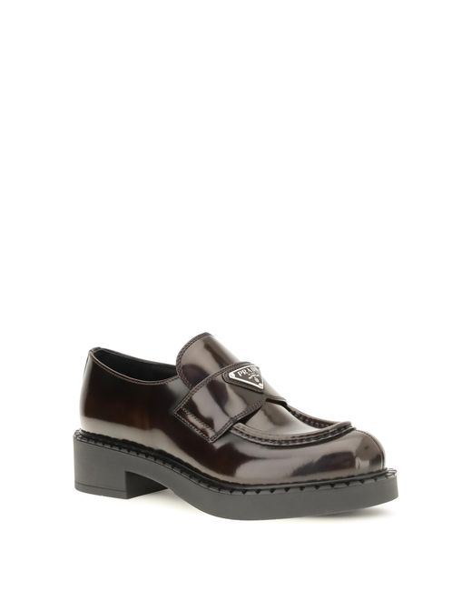 Prada Brown Leather Logo Loafers Calf