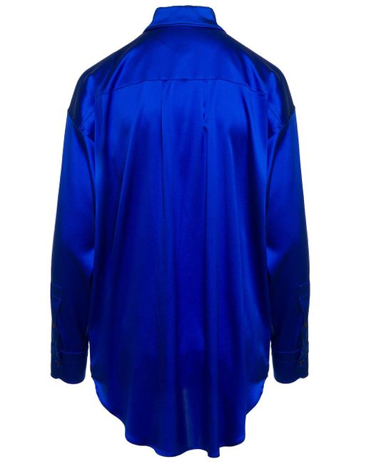 Tom Ford Blue E Relaxed Shirt With Pointed Collar In Stretch Silk