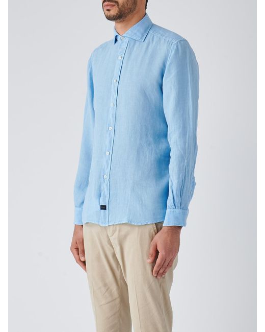 Fay Blue Camicia Collo Francese Tinto Capo Shirt for men