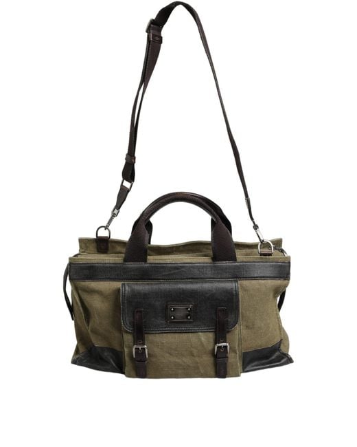 Dolce & Gabbana Black Military Two Tone Tote Duffel Shoulder Borse Bag Dark Leather for men