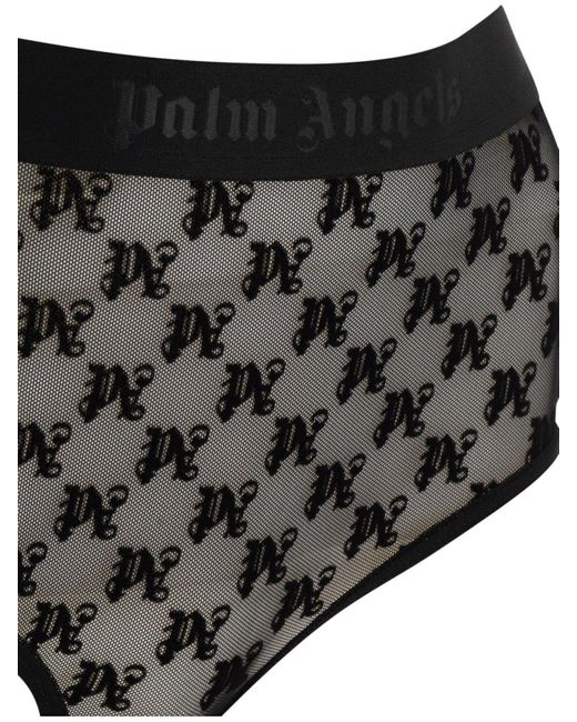 Palm Angels Black "Monogram Lace" Brazilian Slip