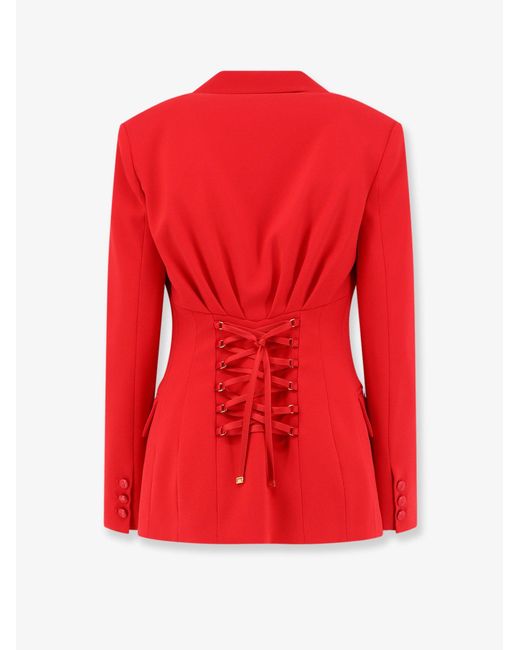 Elisabetta Franchi Red Fitted Blazer With Laced Back Polyester Blazers