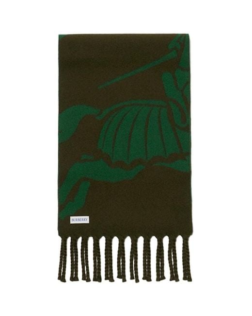 Burberry Green Reversible Ekd Wool Scarf