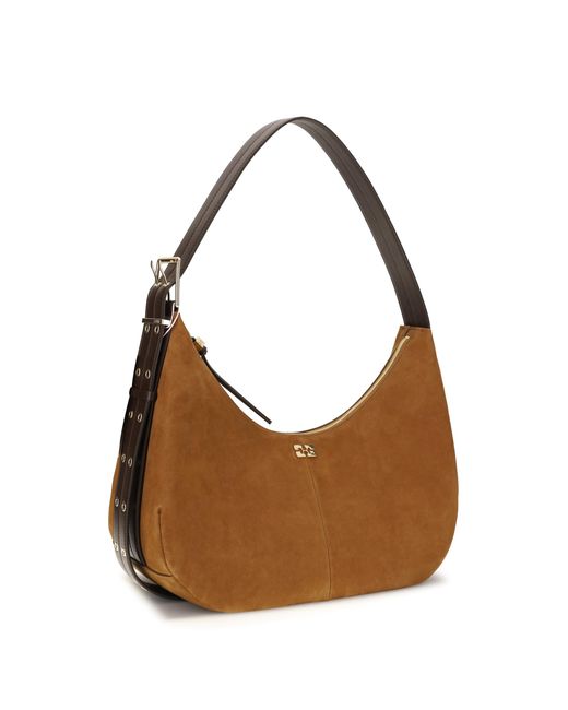 Ganni Brown Shoulder Bag Vegan Suede Recycled Polyester