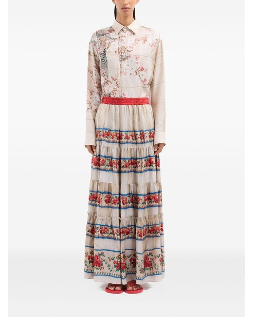 Pierre Louis Mascia White Printed Silk Skirt