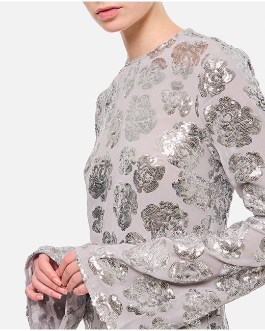 ROTATE BIRGER CHRISTENSEN Gray Sequin Chiffon Maxi Dress