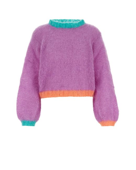 Rose Carmine Purple Stretch Mohair Blend Sweater
