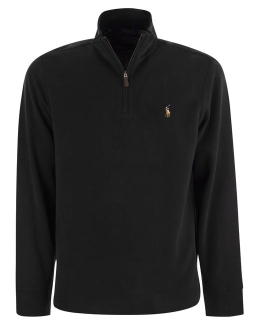 Polo Ralph Lauren Black Ribbed Pullover With Zip for men