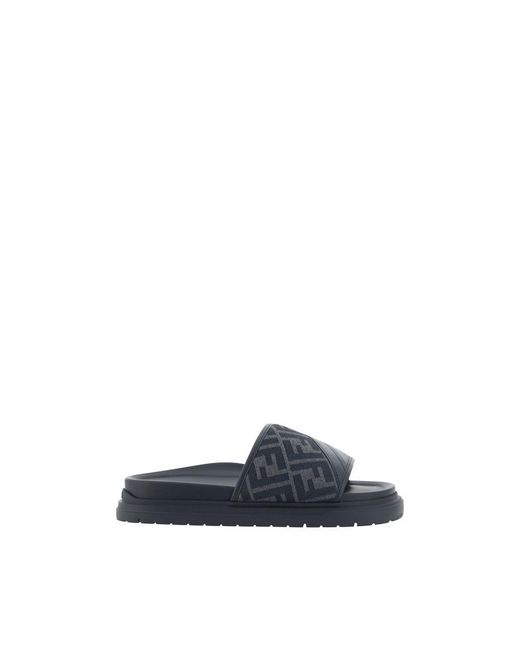Fendi Blue Gray Fabric Flat Sandals for men