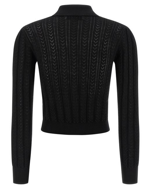 Alessandra Rich Black V-Neck Openwork Knit Cardigan