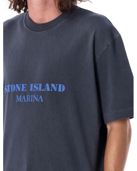 Stone Island Blue Marina Logo T-Shirt for men