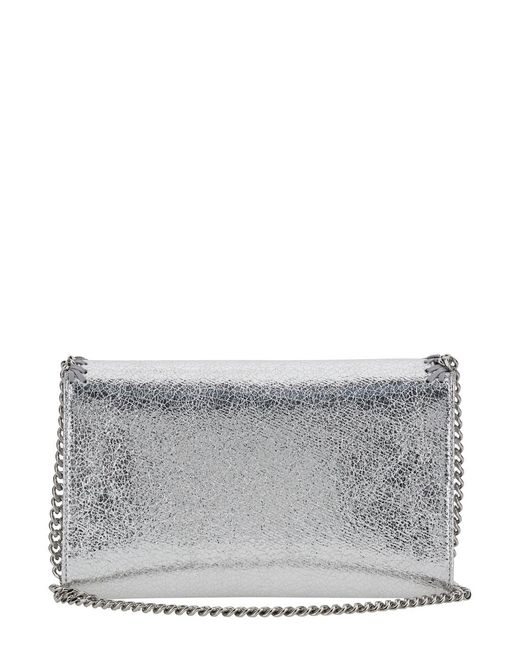 Stella McCartney Gray 'Falabella' Metallic Crossbody Bag With Chain Strap And Metallic Effect