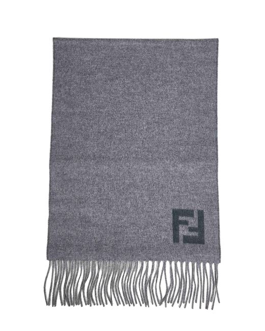 Fendi Gray Silk And Two-Tone Wool And Cashmere Scarf for men