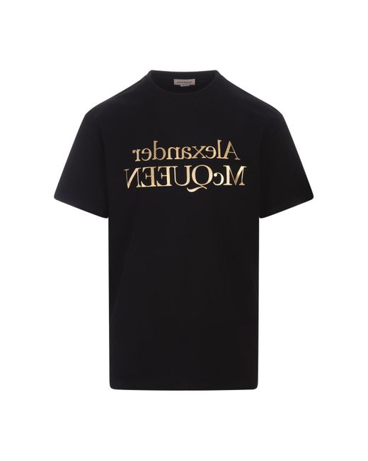 Alexander McQueen Black T-Shirt With Logo Reflection for men