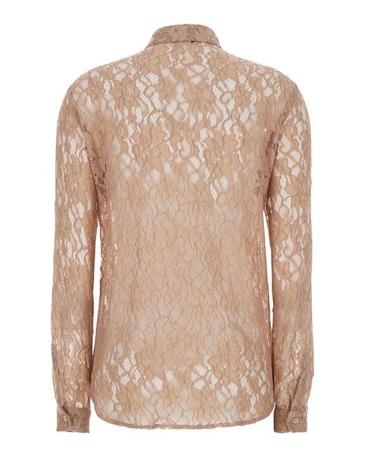 Le Plain Natural Shirt With Lace Embroidery, Blouses