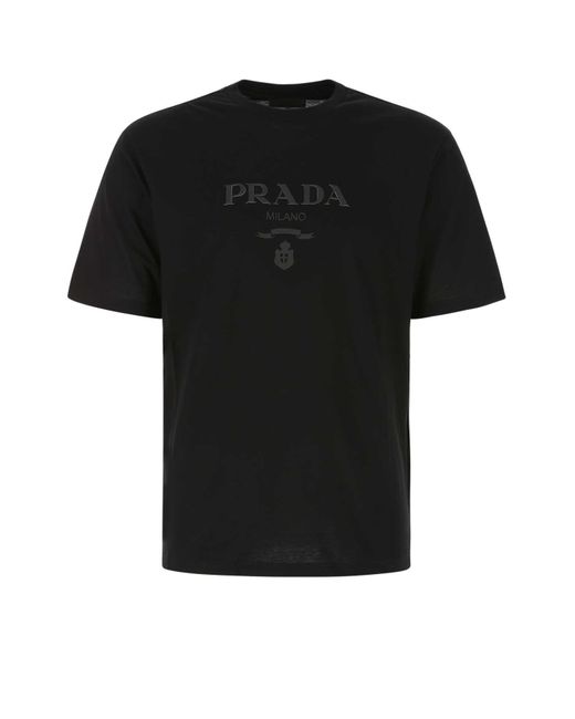 Prada Black Raised-Logo Cotton T-Shirt for men