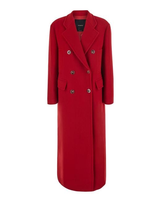 Pinko Red Coat Double-Breasted Wool