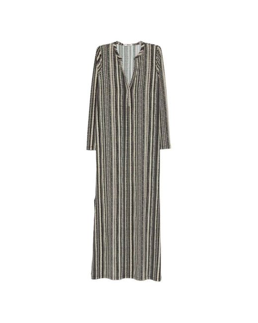Siyu Gray V-Neck Long Sleeves Side Slits Baez Kaftan Dress