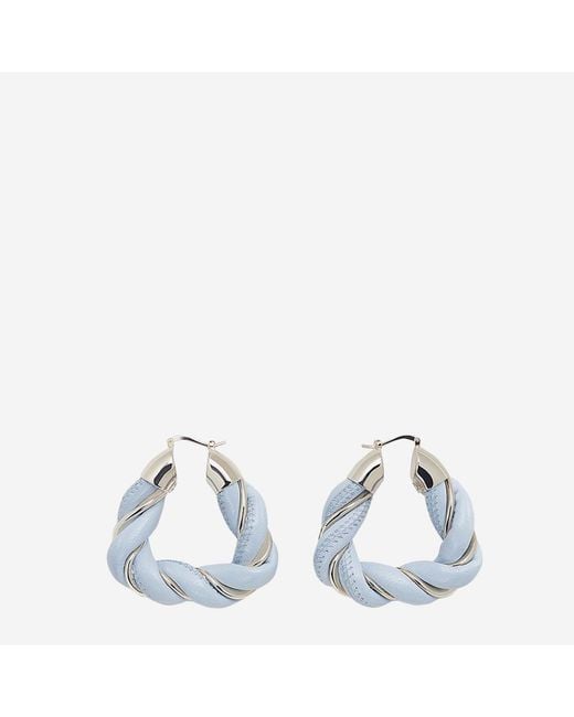 Bottega Veneta Blue Hoop Earrings & Lambskin