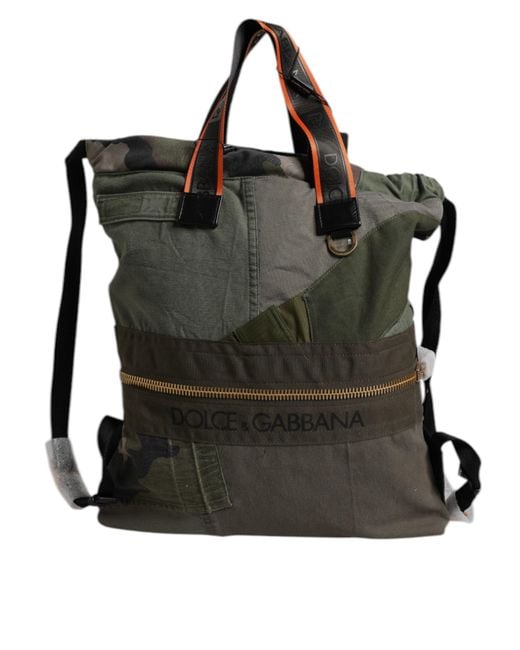 Dolce & Gabbana Black Military Green Patchwork Rucksack Backpack Bag for men