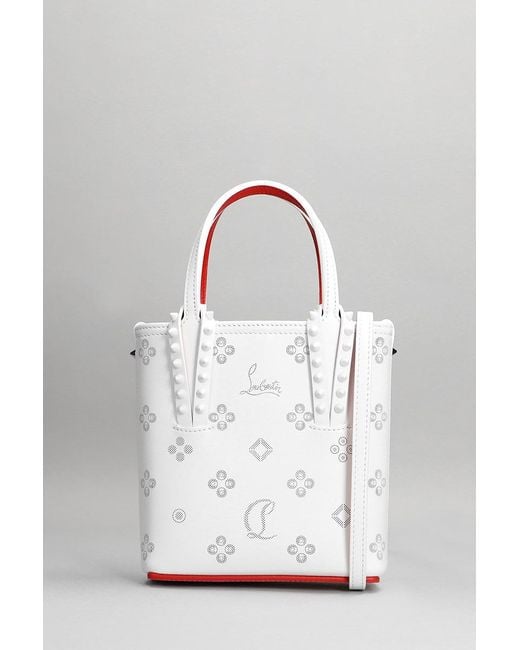 Christian Louboutin Gray Cabata Hand Bag In White Leather